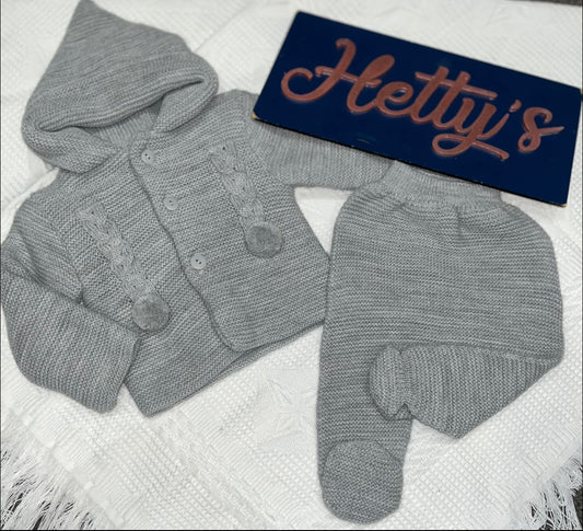 Thick Grey Cable Knit Pram Suit