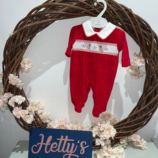 NEWBORN Red Velour Reindeer All In One