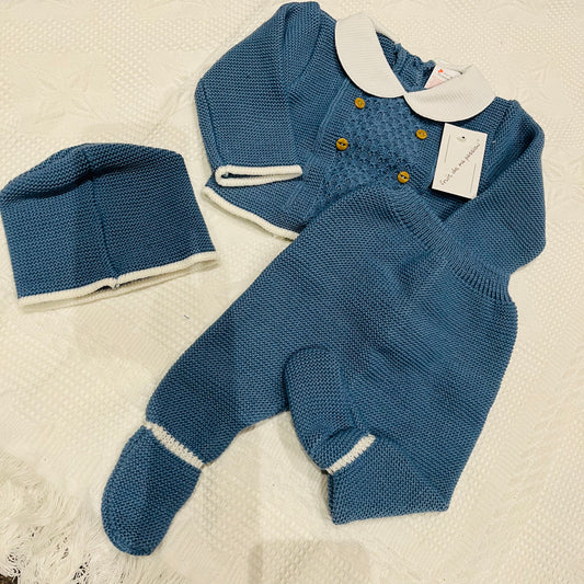 Royal Blue Peter Pan Collar Knitted 3PC Set