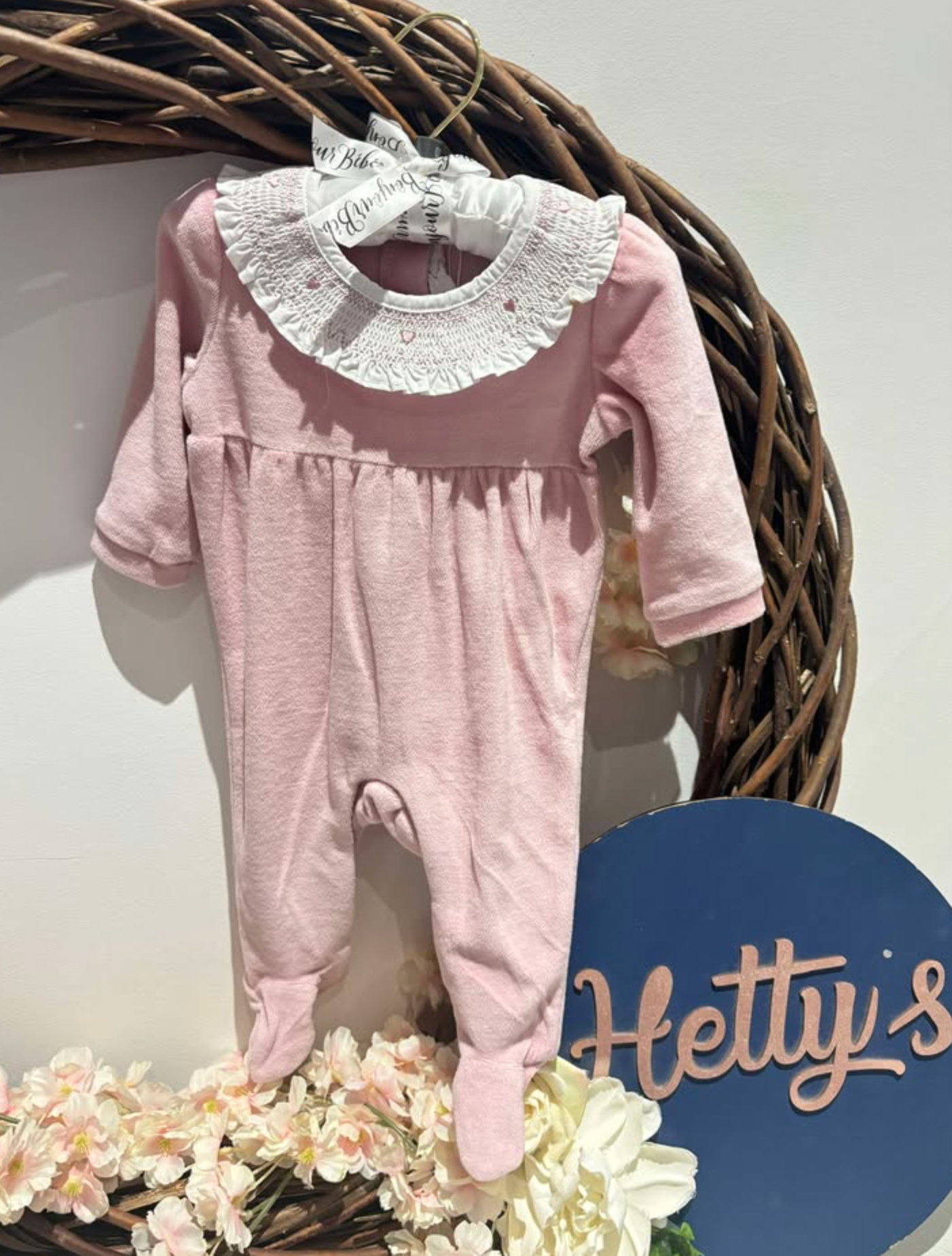 Dusky Pink Velour Babygrow