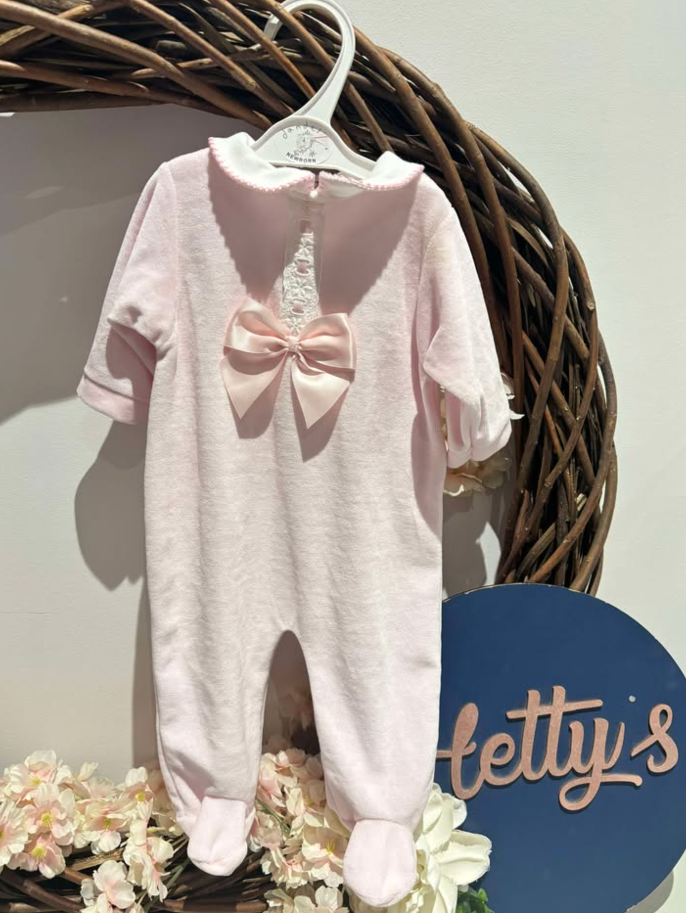 Pink Velour Bow Babygrow