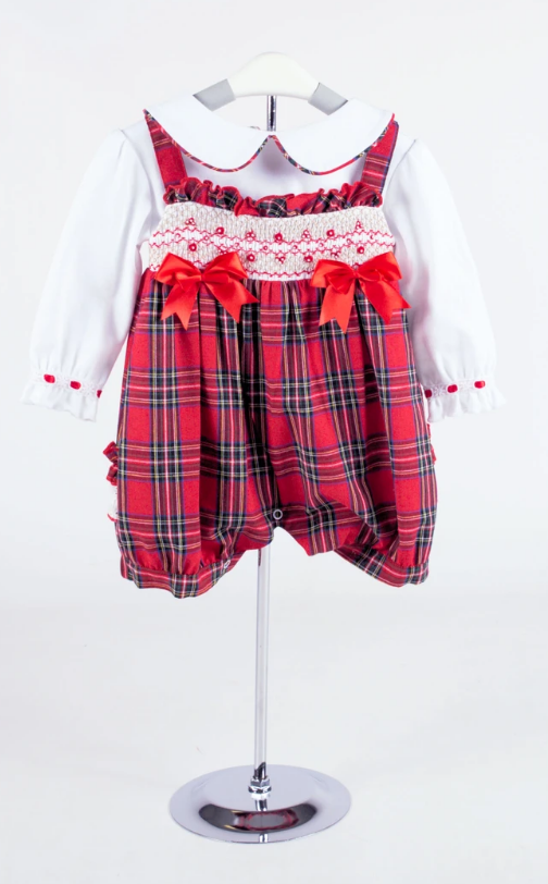 Beau Kid Tartan Smock Double Bow Set