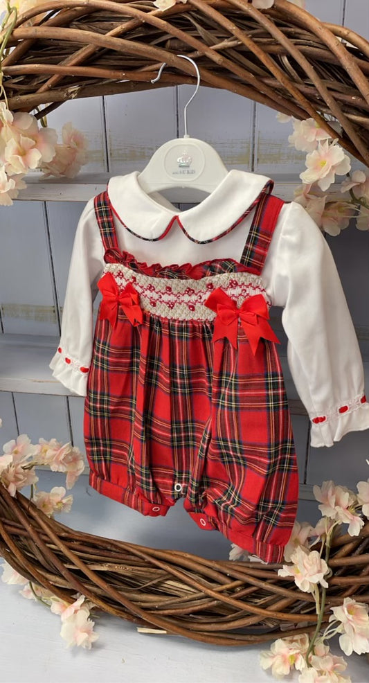 Beau Kid Tartan Smock Double Bow Set