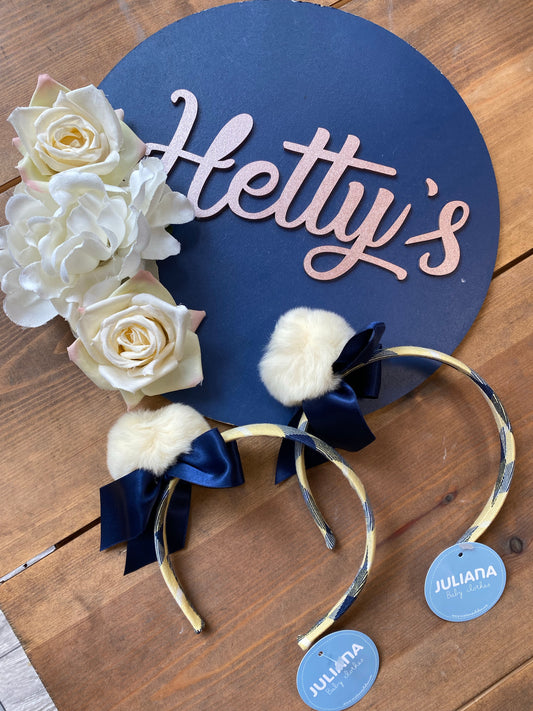 Juliana navy & Lemon Check Pom Headband