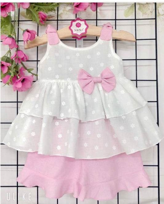 Paris Pink & White Short Set