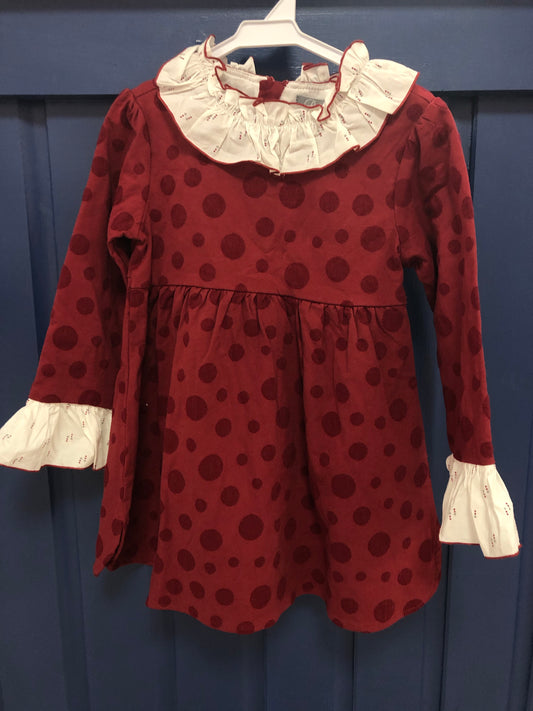 **5Y only** Burgundy Polka Dot Dress