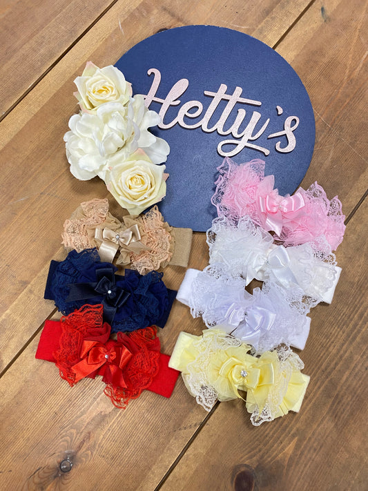 Beau Kid Luxury Tutu Lace & Bow Trim Headband - Various Colour - Hetty's Baby Boutique