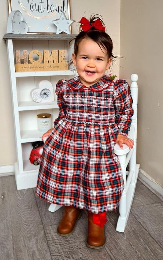 “Noel” Tartan Check Matching Girls & Boys Smock Set - Hetty's Baby Boutique