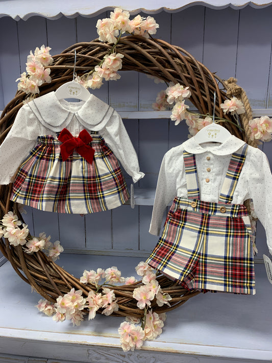 Valentina Spanish Luxury Ivory & Red Tartan Set