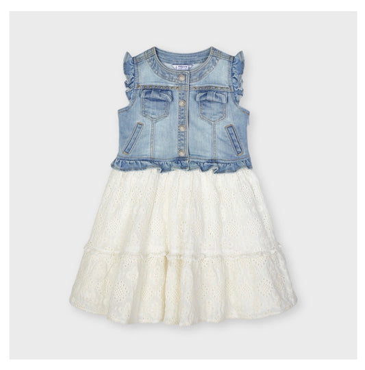 Mayoral Combined Denim Ruffle Dress