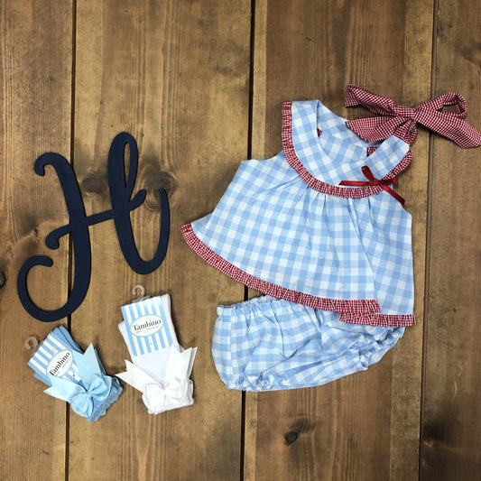 Red and Blue Gingham Frilly Jam Pants Set