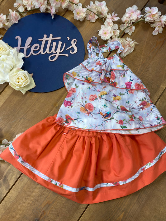 Babine 1Yr Summer Orange Floral Top & Skirt