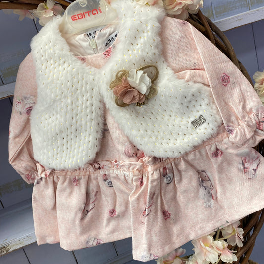 Ebita Vintage Doll Pink Dress with Matching Fur Gilet