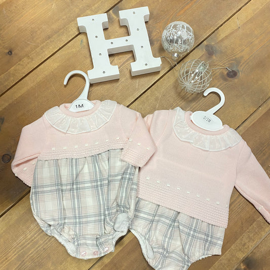 Spanish Grey & Pink Check Jam Pant Set