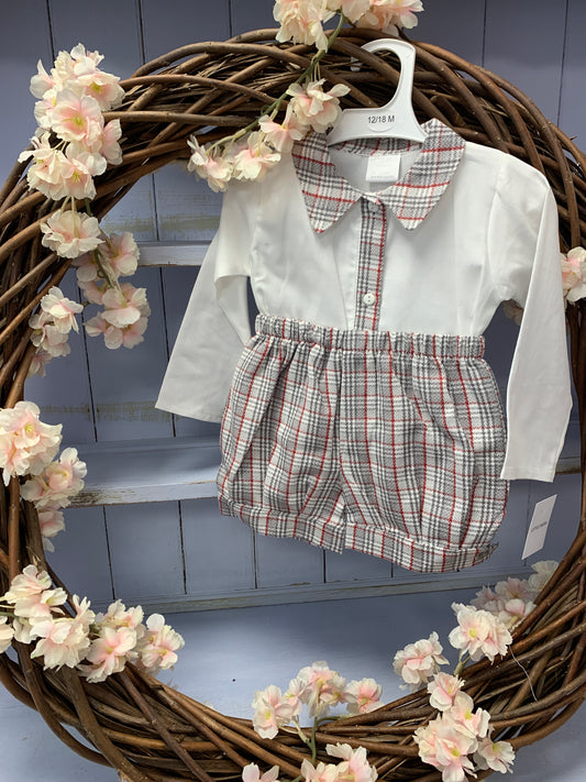 Little Nosh Grey Check Short & Shirt Set