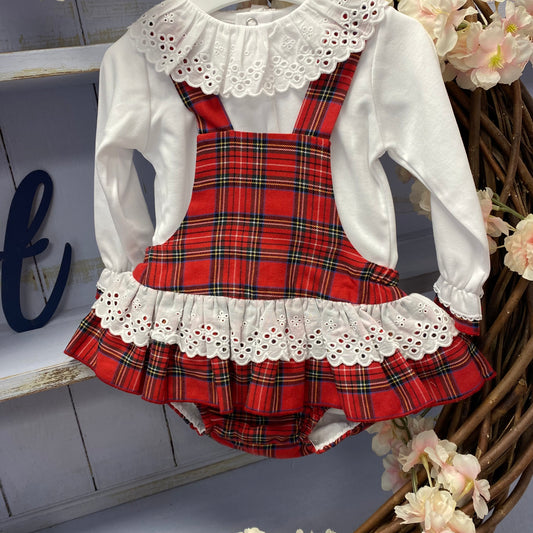 18M ONLY ** Luxury Tartan Frilly Collar Top & Romper Set