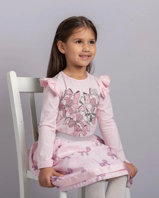 **5/6Yr & 6/7Yr **Caramelo Diamante Bow Heart Skirt Set