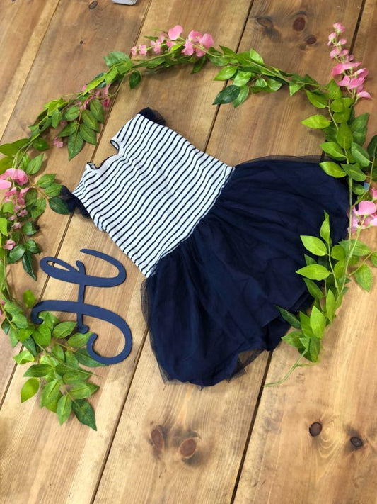 Navy And White Stripe Tutu Dress - Hetty's Baby Boutique